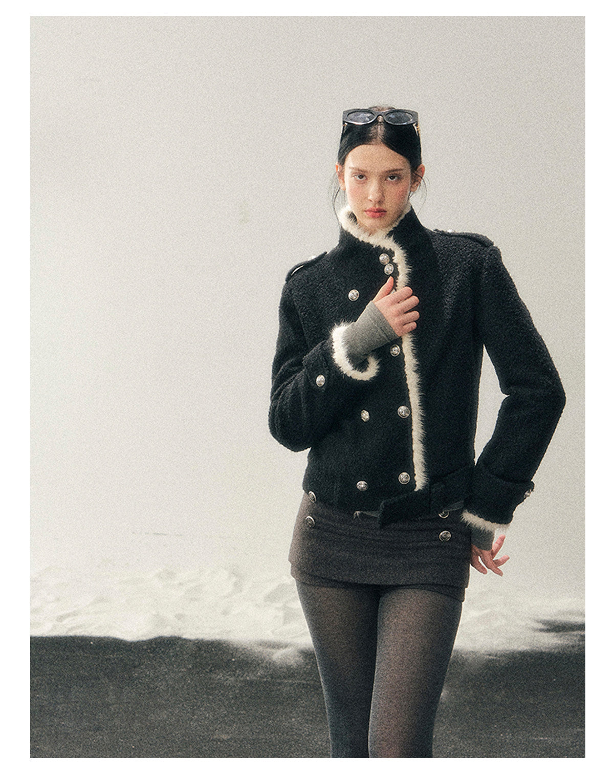 少也眼 "Whispers of a Winter Night" Black Quilted Tweed Jacket