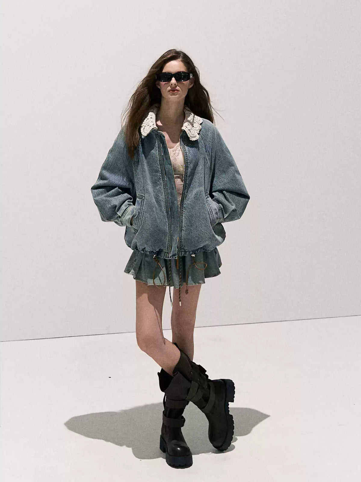 OAKMOO/  "When Grapes Are Ripe" Vintage Washed Denim Jacket & Skirt Set
