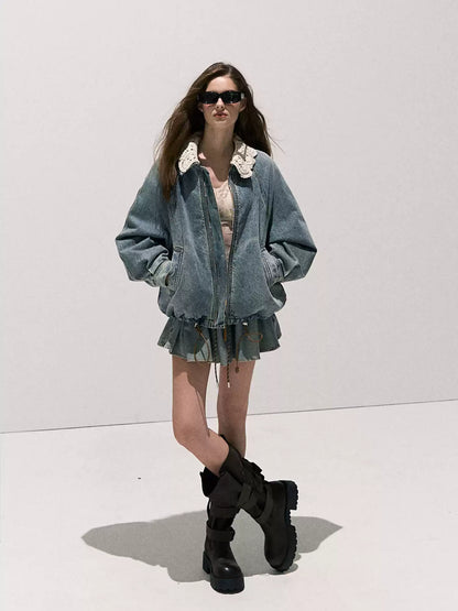 OAKMOO/  "When Grapes Are Ripe" Vintage Washed Denim Jacket & Skirt Set