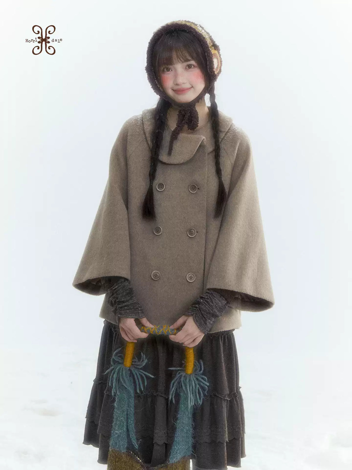 Horridale - Asymmetric Peter Pan Collar Wool-Blend Cape Coat – Oatmeal Beige