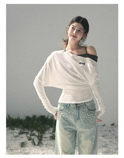 “Moonlit Monologue” Layered Off-Shoulder Halter Top