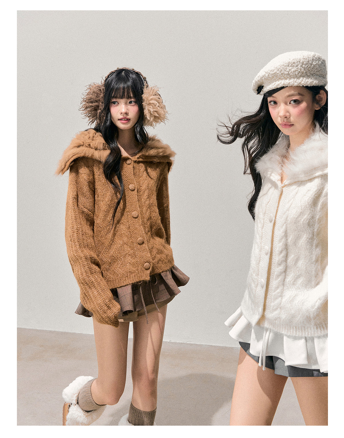 少也眼 “Gentle Echoes” French Fox-Fur Knit Cardigan 54554