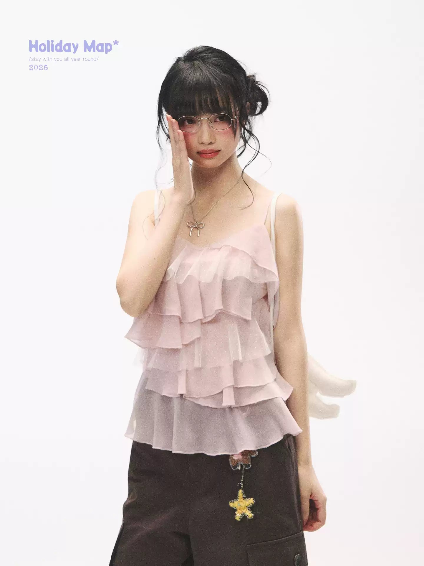"Star Haven" Tiered Ruffle Cami Top (Cloud Blush Pink/ Moonlight Gray)