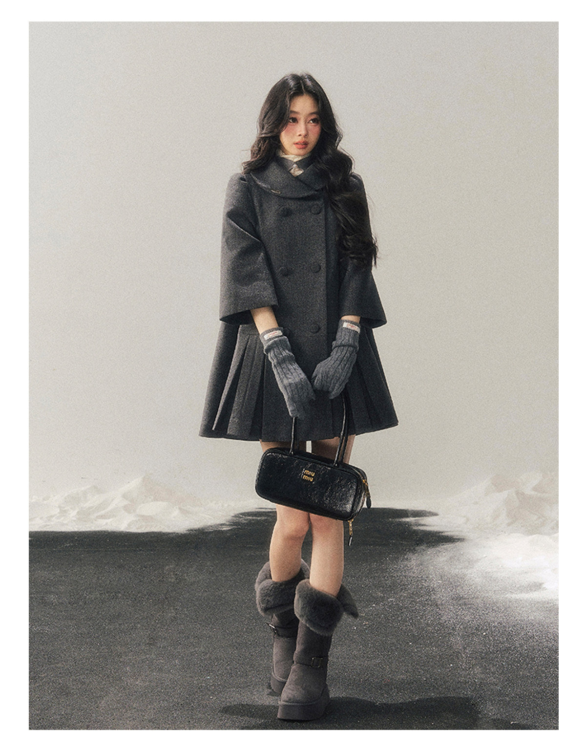 少也眼 "Luxembourg Heiress" Deep Rock Gray Preppy Wool-Blend Mid-Length Coat