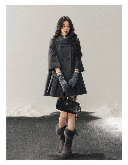 少也眼 "Luxembourg Heiress" Deep Rock Gray Preppy Wool-Blend Mid-Length Coat