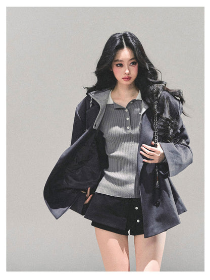 少也眼 "Minimal Silhouette" Hooded Blazer - Gray