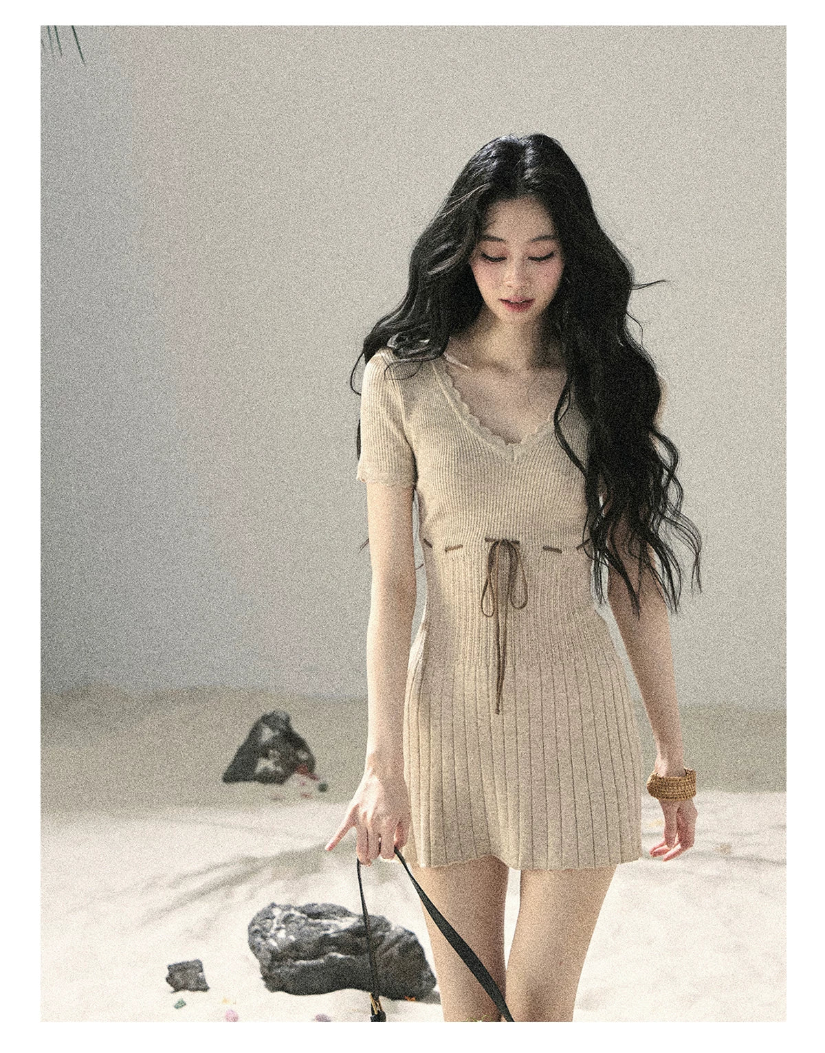 "Whispering Evening Breeze" Oatmeal Knit Lace Bodycon Mini Dress 4534854