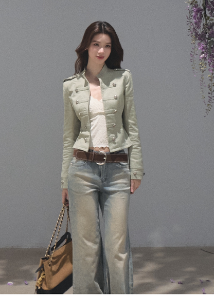 OAKMOO/ Napoleon-Style Fitted Cotton Jacket