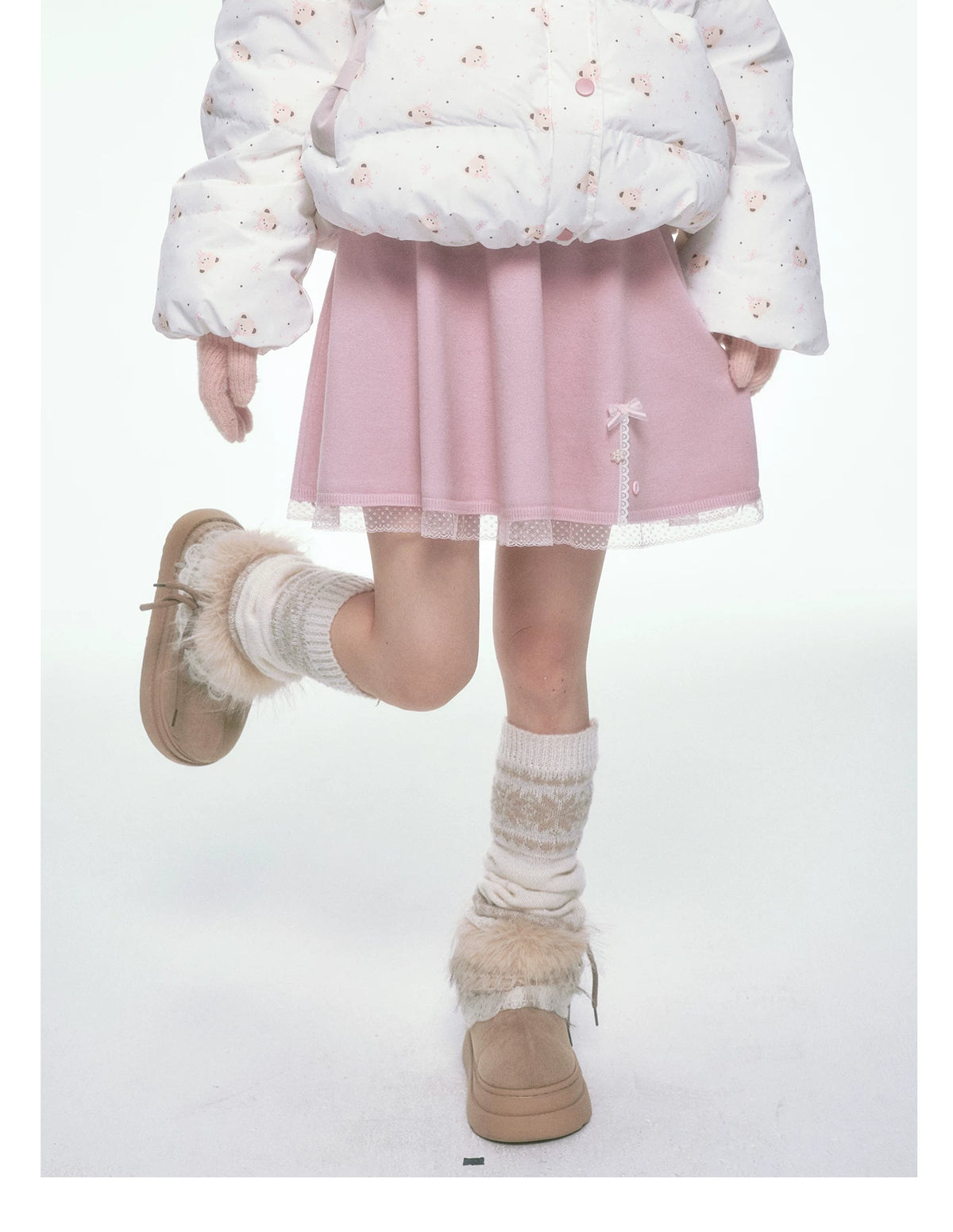 BIBIBENCY - Pink A-Line Mini Skirt with Lace Trim