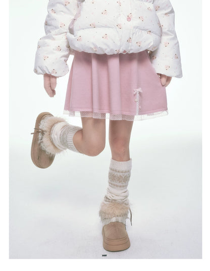 BIBIBENCY - Pink A-Line Mini Skirt with Lace Trim