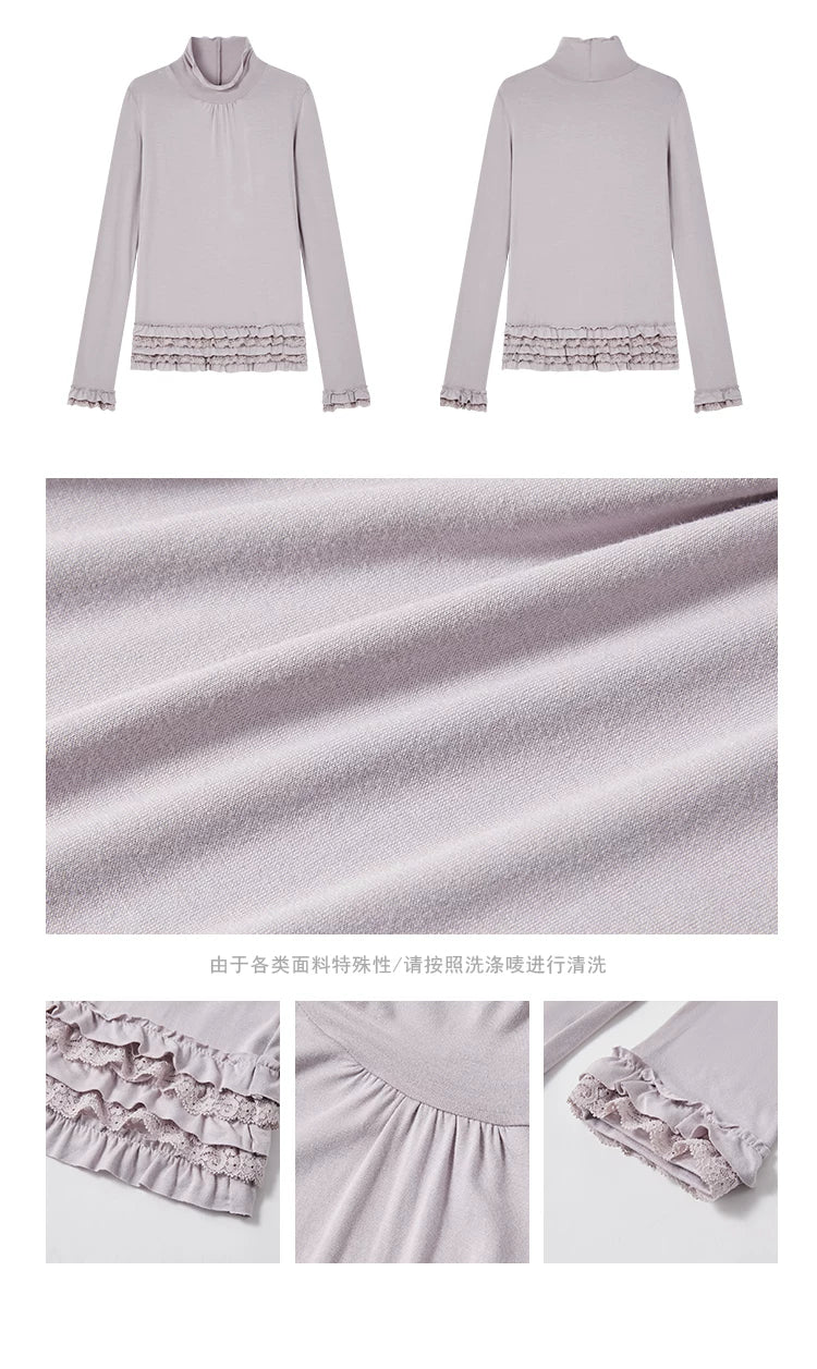 "Misty Ripples" Misty Lavender Lace Mock Neck Knit Top