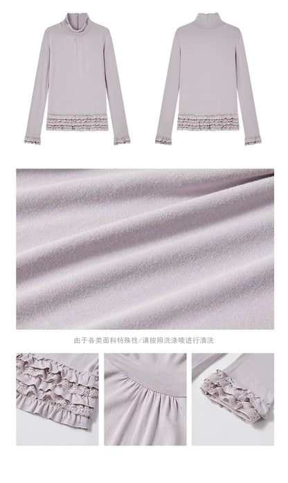 "Misty Ripples" Misty Lavender Lace Mock Neck Knit Top