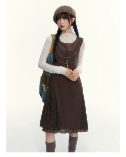 “Everyday Mist” Jacquard Lace Layering Top ( Ivory / Fog Gray )