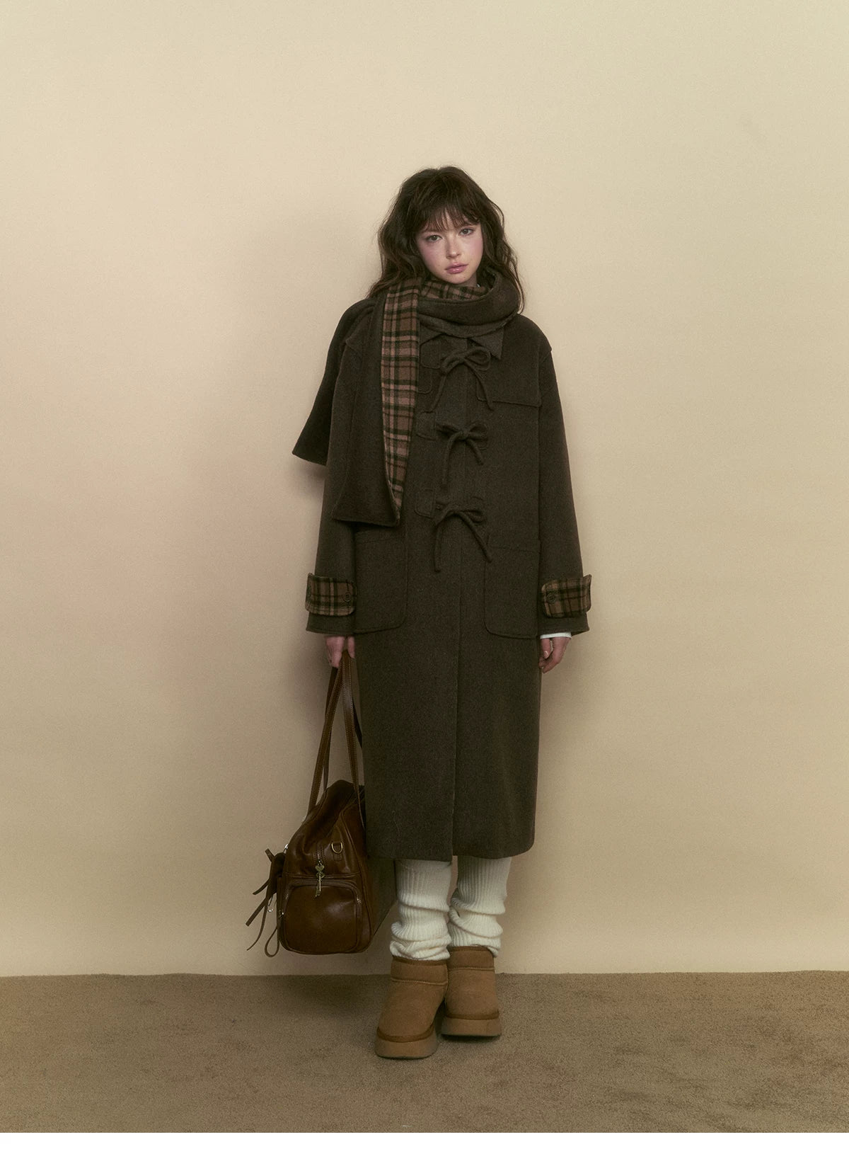 SunsetPark - Vintage Teddy Bear Bow Toggle Wool Coat (Blush Pink / Brown Bear)
