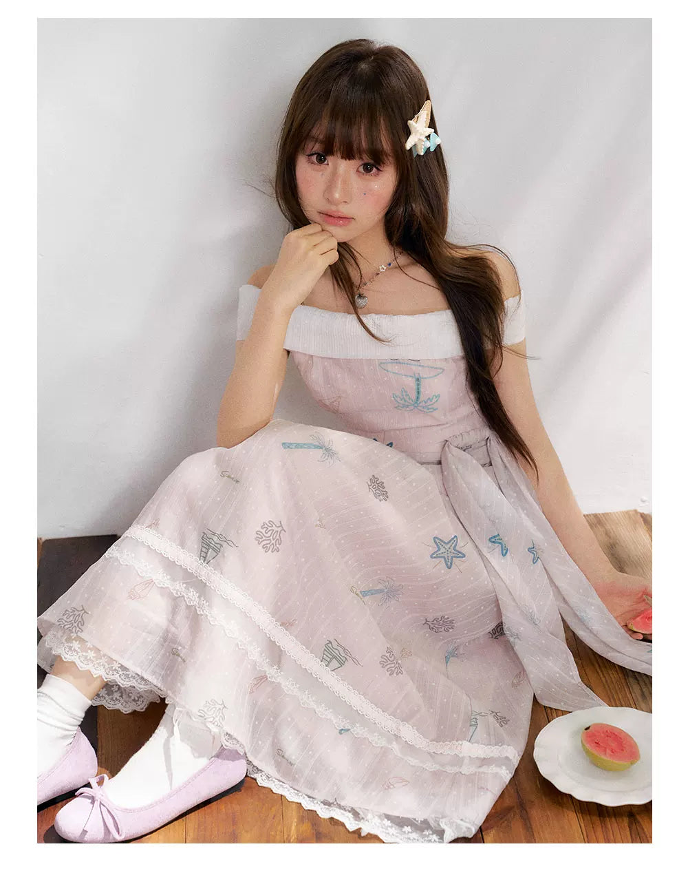 “Pink Mist Island” Dusty Rose Off-Shoulder Skirt Set