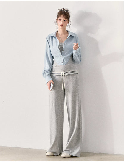 [TMMG] "Effortless Relaxed Style" — Faux-Layered Shirt & Knit Cuffed Pants Set
