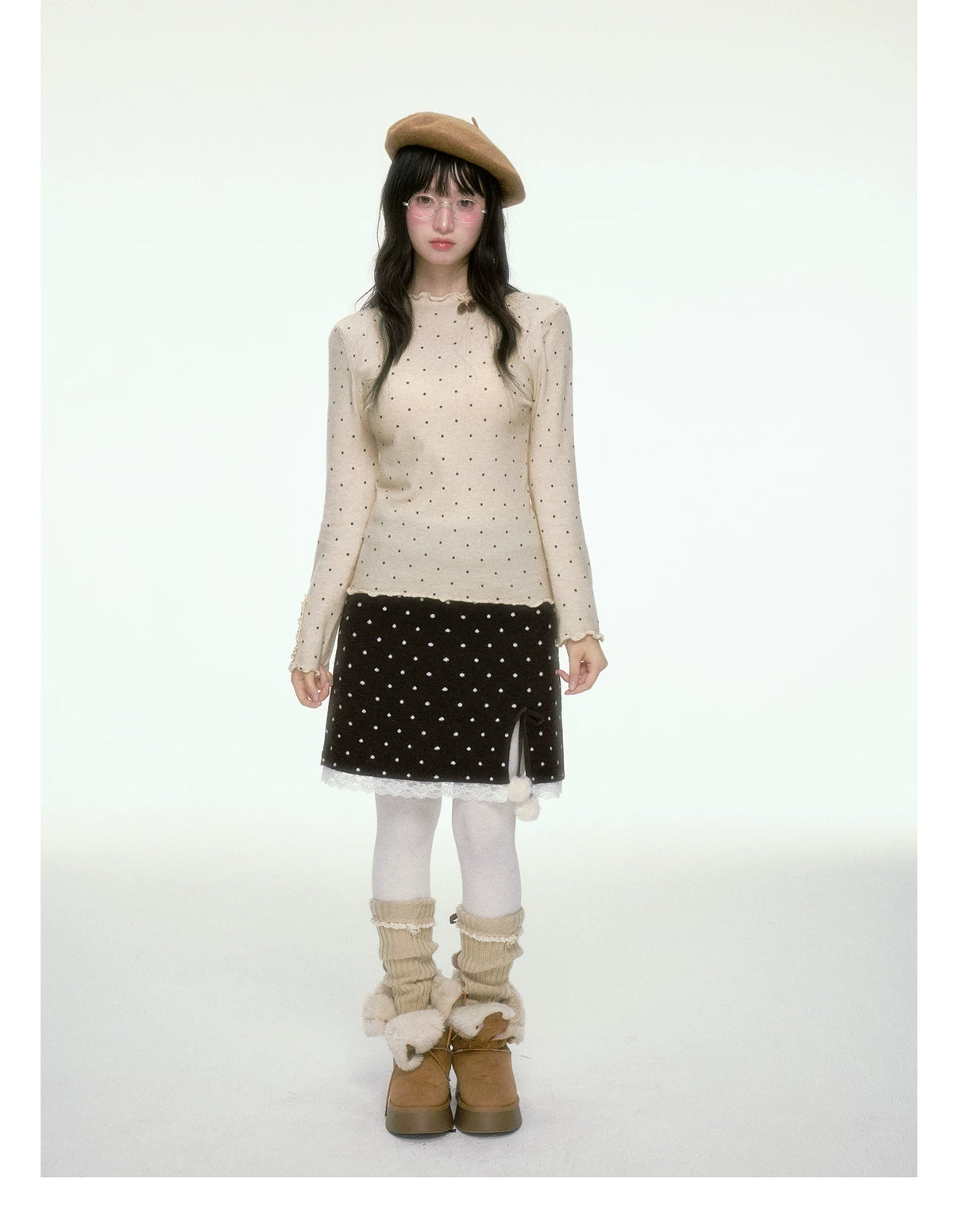 BIBIBENCY - Beige Polka Dot Knit Pullover