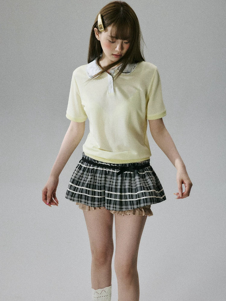 LOST FOREST - Goose Yellow Lyocell Double-Collar Polo Top