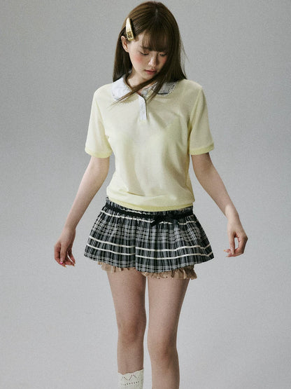 LOST FOREST - Goose Yellow Lyocell Double-Collar Polo Top