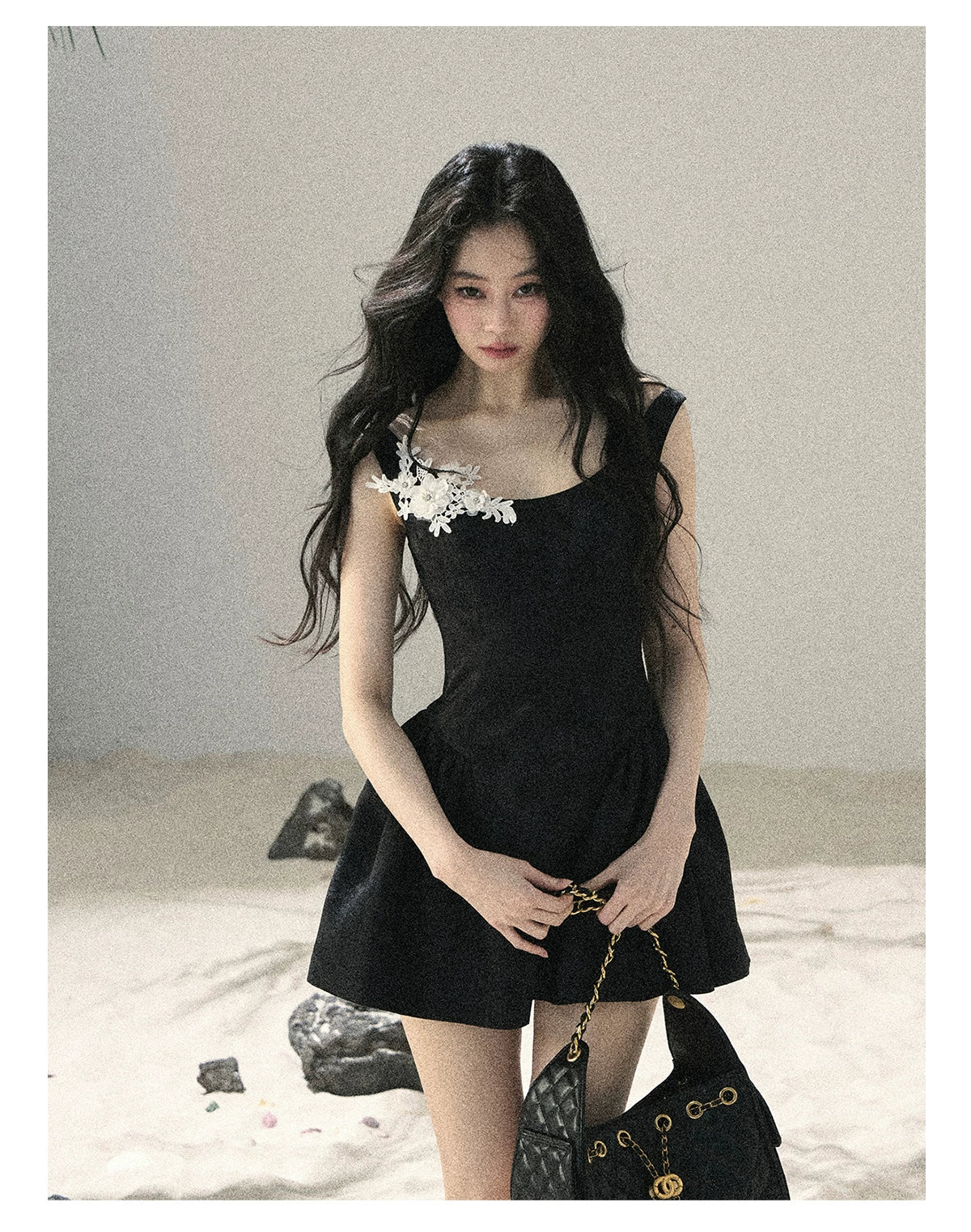 "Wisteria Climbing the Vines" Black Iris Floral Lace Puff Mini Dress 7645