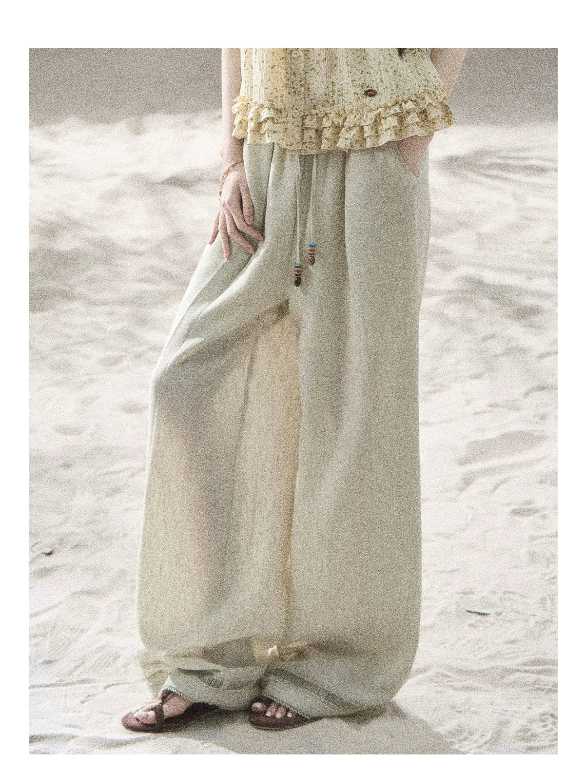 "Follow the Sea Breeze" Lightweight Straight-Leg Wide-Leg Pants (Lotus Pink/ Gray Sage Green/ Gray Blue)