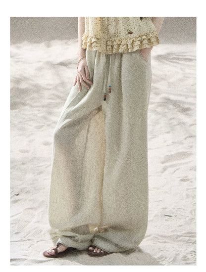 "Follow the Sea Breeze" Lightweight Straight-Leg Wide-Leg Pants (Lotus Pink/ Gray Sage Green/ Gray Blue)