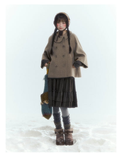 Horridale - Asymmetric Peter Pan Collar Wool-Blend Cape Coat – Oatmeal Beige