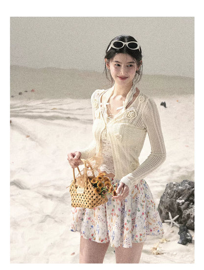 "Blooming Floral Reverie" Cream Ivory Floral A-Line Mini Skirt