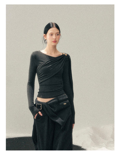 181225 “She Is Lighter Than the Wind” Streamer-Neck Top - Deep Rock Gray