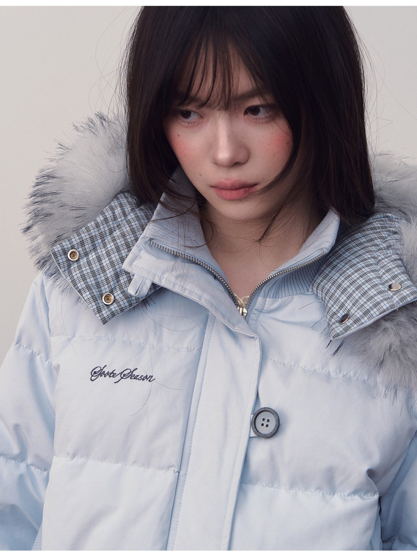 Soote Season - Glacier Blue City Sport Cinched-Waist Short Down Jacket