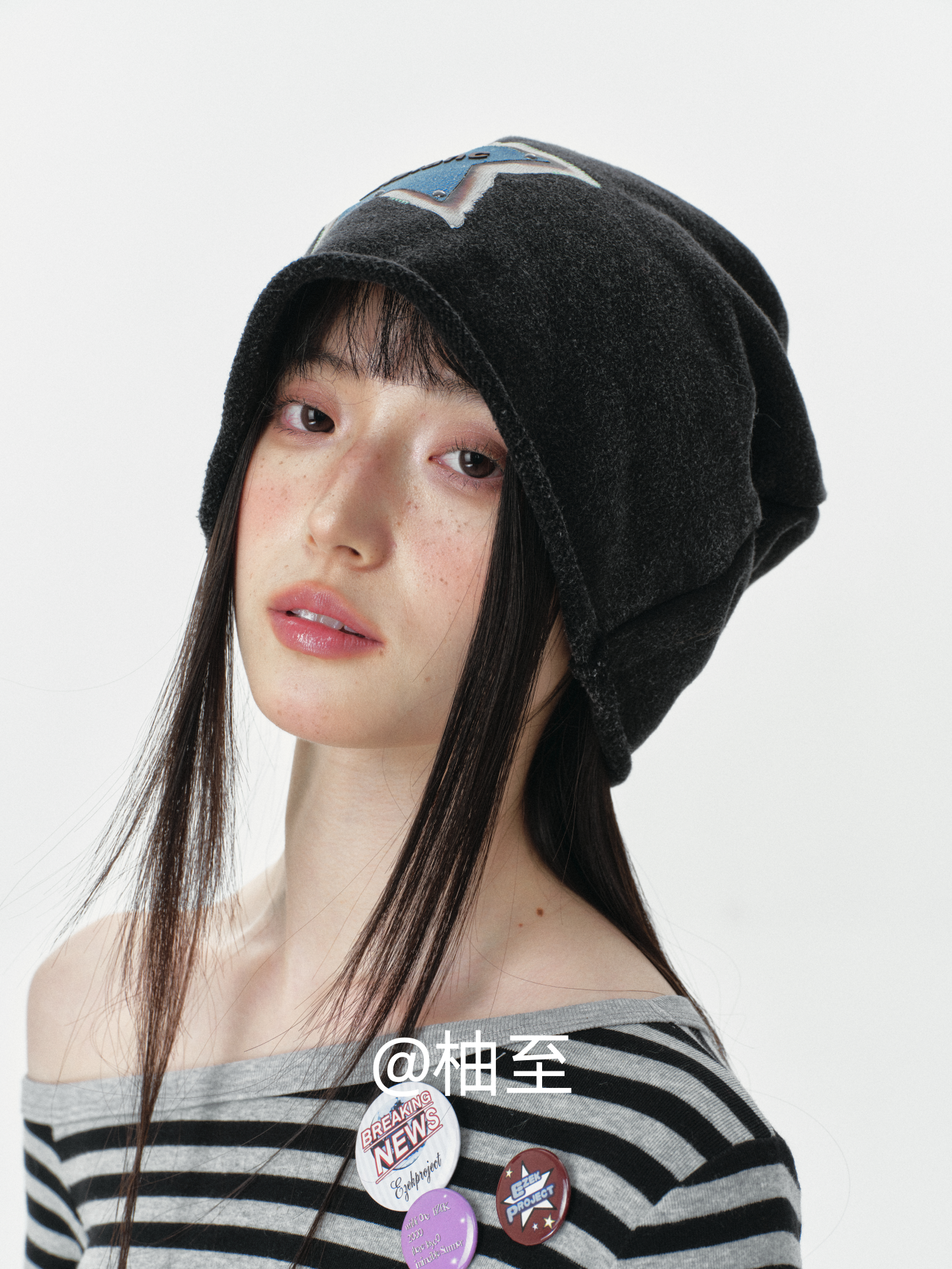 Black Star Print Slouchy Beanie – Oversized Star Head Wrap Hat