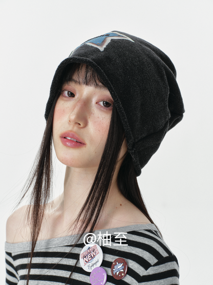 Black Star Print Slouchy Beanie – Oversized Star Head Wrap Hat