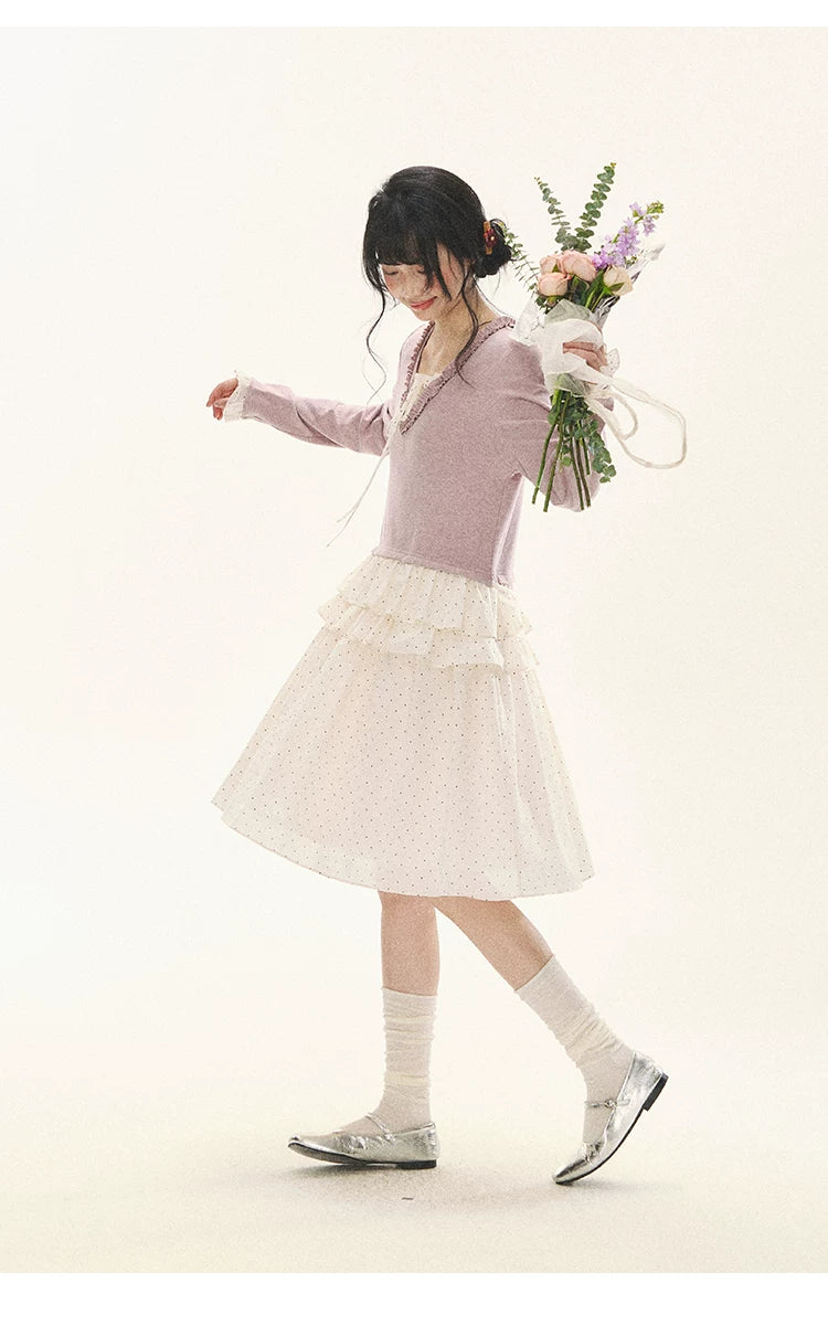 "Berry Layers" Smoky Wisteria Faux-Layer Bow Tiered Mini Dress