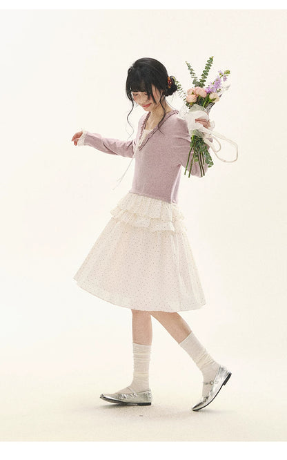 "Berry Layers" Smoky Wisteria Faux-Layer Bow Tiered Mini Dress
