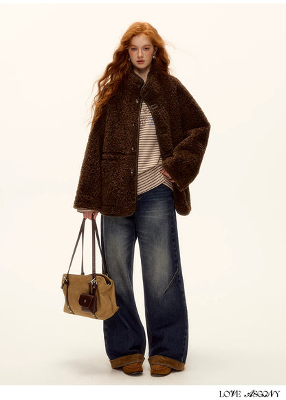 ASGONY - Brown Reversible Suede & Faux Shearling Jacket