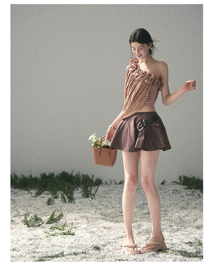 “Where Spring Petals Fall” Dusty Rose Ruffle Off-Shoulder Top