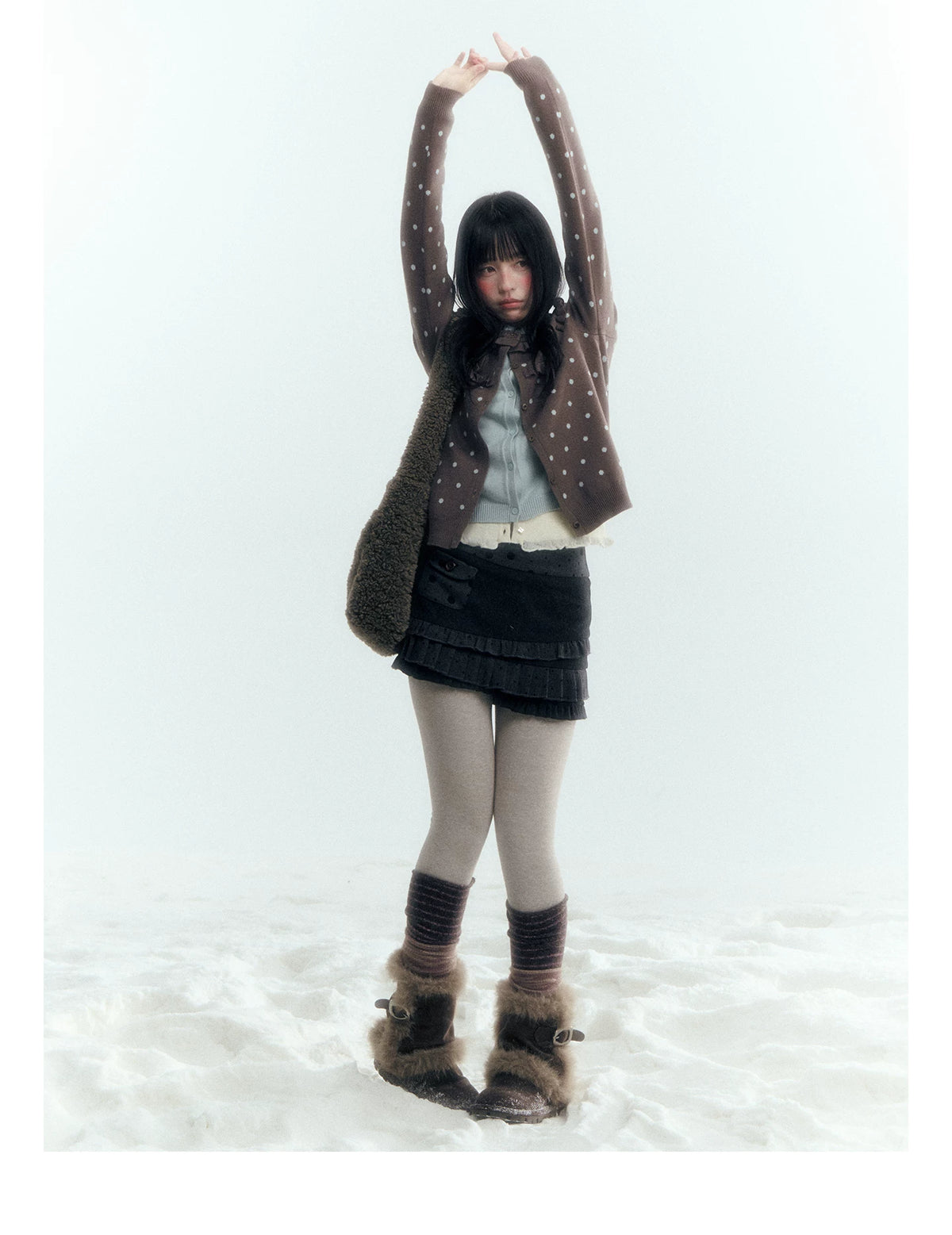 Dark Taupe Brown Polka Dot Layered Knit Sweater