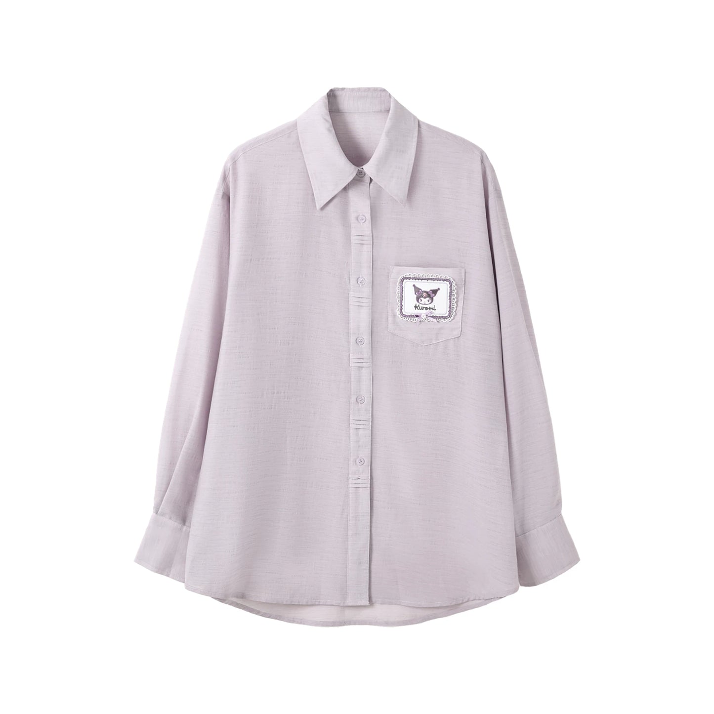 170726K "Campus Icons" Gray Purple Relaxed Polo Overshirt (Kuromi / My Melody / Cinnamoroll)