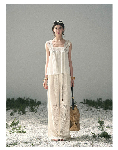 “Summer Light Through Veil” Ivory Lace Babydoll Blouse
