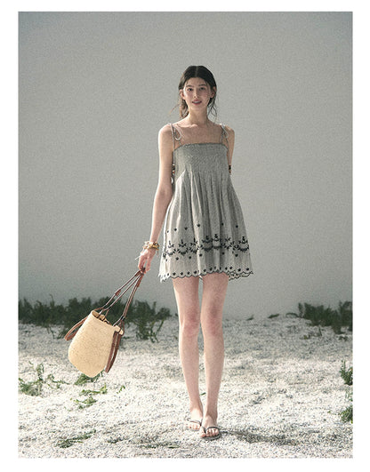 “Ripples Along the Hem” Misty Sea Gray Reversible Babydoll Dress