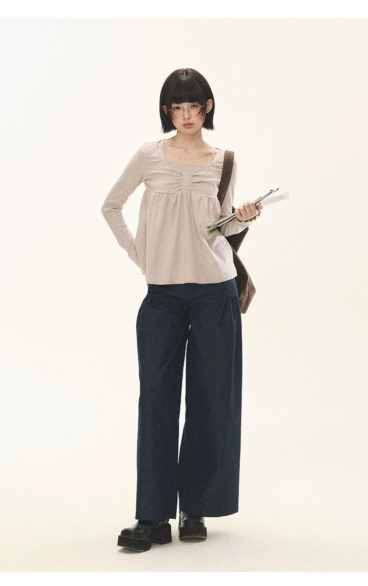 "Sweet Favorite" Polka Dot Faux-Layer Bow Knit Top (Gray Brown/ Blush Pink)