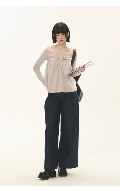 "Sweet Favorite" Polka Dot Faux-Layer Bow Knit Top (Gray Brown/ Blush Pink)