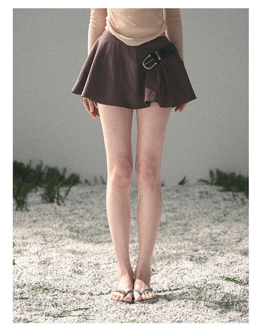 “Corridor Chimes” Chestnut Brown A-Line Puff Mini Skirt