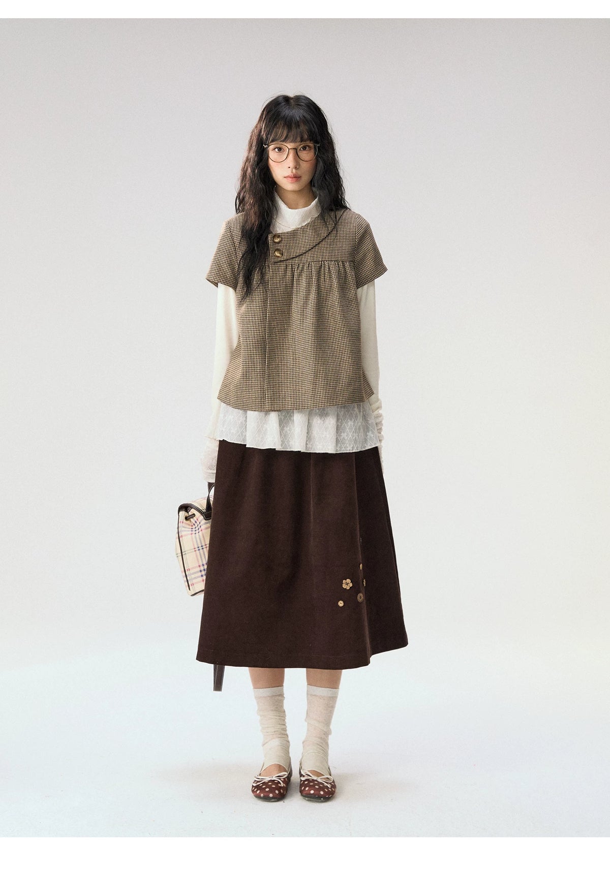 [CAN] “Cream Cloud” Ivory Lace Ruffle High-Neck Top