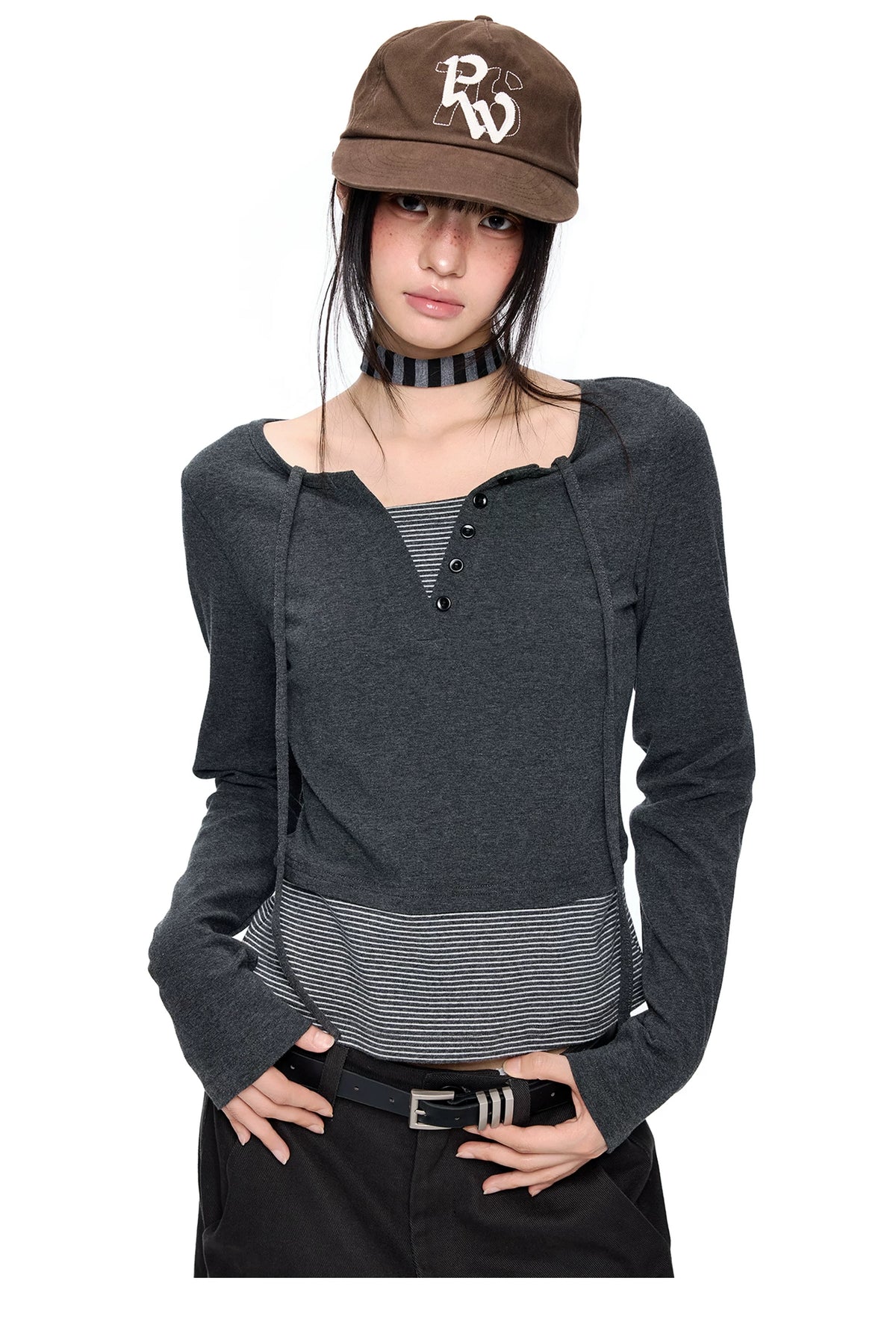 EZEK | Polka Dot Tie Neck Tee | American Vintage-Inspired Long Sleeve T-Shirt