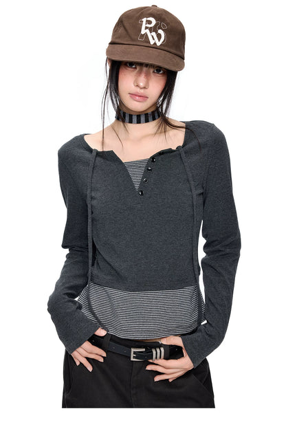 EZEK | Polka Dot Tie Neck Tee | American Vintage-Inspired Long Sleeve T-Shirt