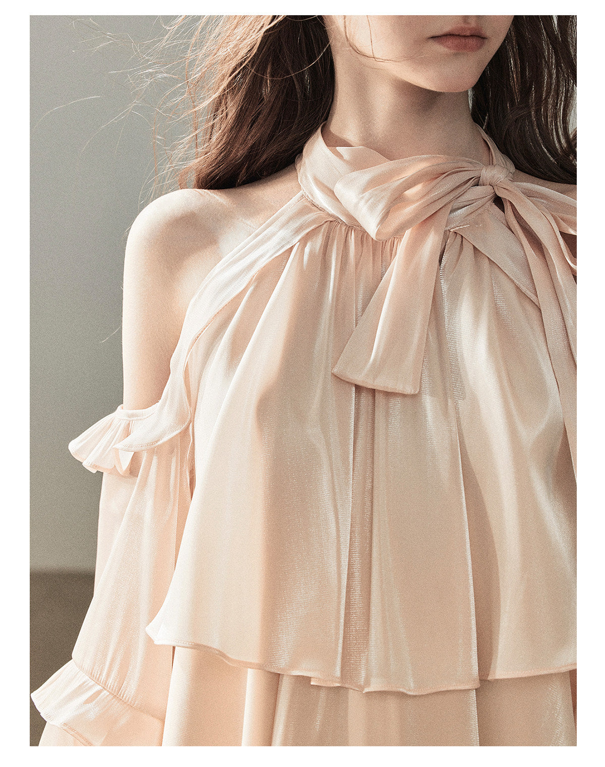170726 "Pearlescent Glow" Pearl Pink Satin Halter Blouse