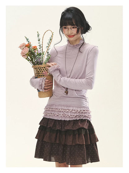 "Misty Ripples" Misty Lavender Lace Mock Neck Knit Top