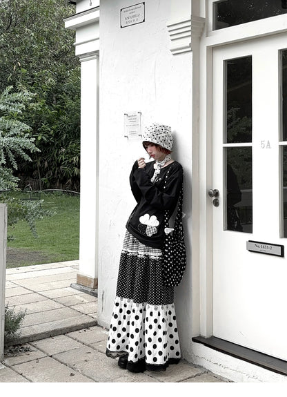 Kyoto Stroll – Japanese Polka Dot Black & White Maxi Skirt Collection