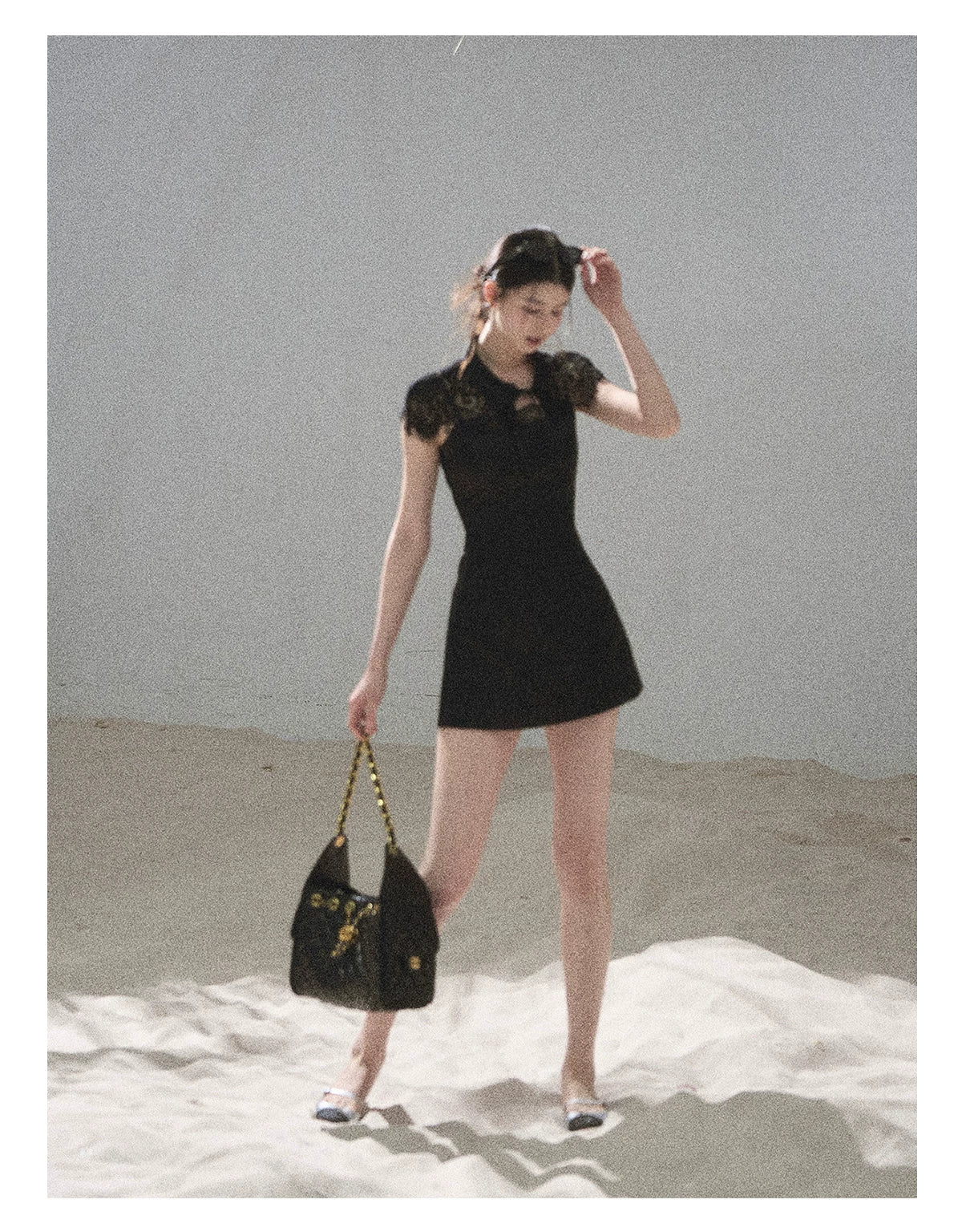"Moonlit Rose Sonata" Tranquil Black Lace Mini Dress & Cape Set